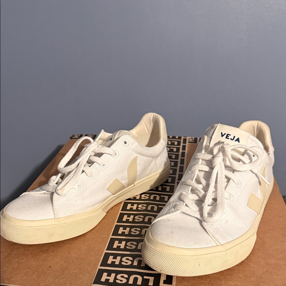Veja White and Tan Sneakers